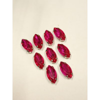 Страз (стекло) в металлической оправе. Размер 6×12 мм. Цвет малиновый