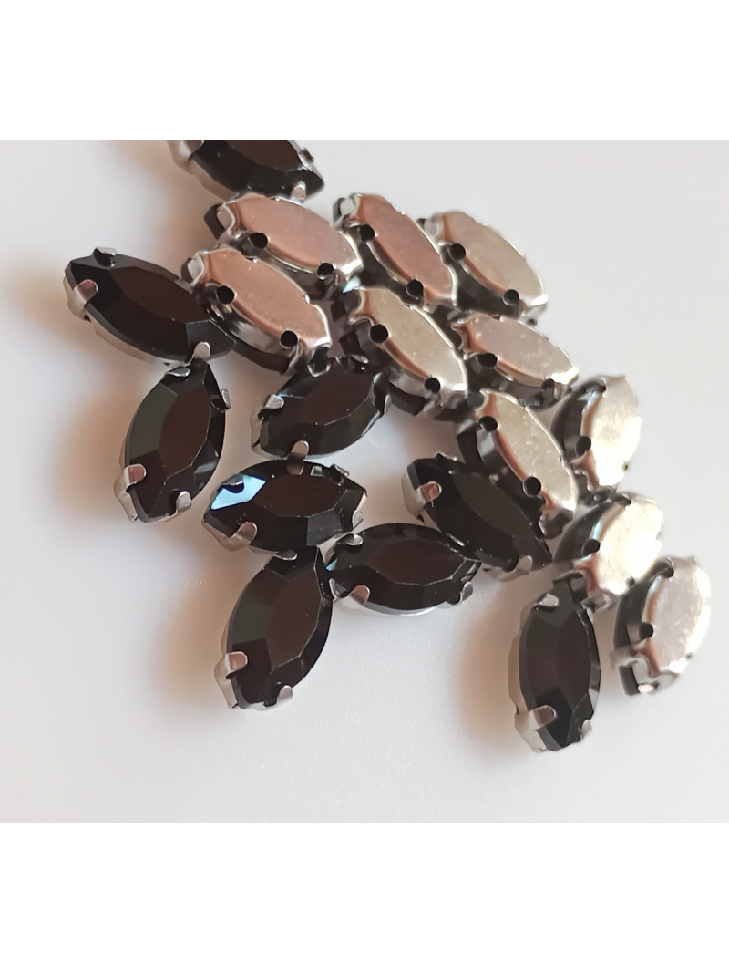 Страз (скло) в металлевій основі. Розмір 6*12 мм. Колір - чорний