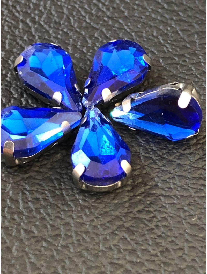 Страз (скло) в металевій оправі. Розмір  8×13 мм. Колір синій