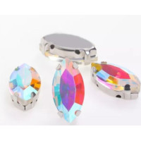 Страз (скло) в металевій оправі. Розмір  6×12 мм. Колір  прозорий із переливом