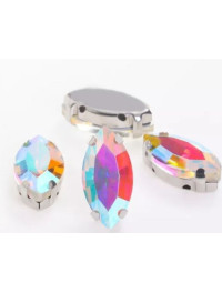 Страз (скло) в металевій оправі. Розмір  6×12 мм. Колір  прозорий із переливом