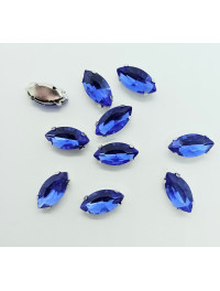 Страз (скло) в металевій оправі. Розмір  6×12 мм. Колір синій світлий