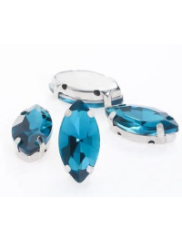 Страз (скло) в металевій оправі. Розмір  6×12 мм. Колір синій циркон