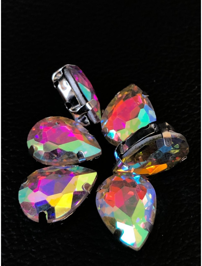 Страз (скло) в металевій оправі. Розмір  10×14 мм. Колір  хамелеон