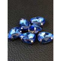 Страз (скло) в металевій оправі. Розмір  10×14 мм. Колір синій світліший