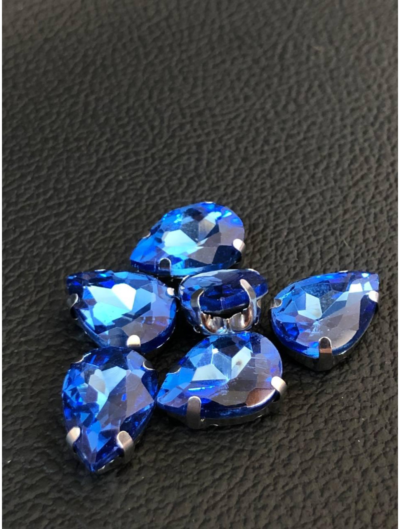 Страз (скло) в металевій оправі. Розмір  10×14 мм. Колір синій світліший