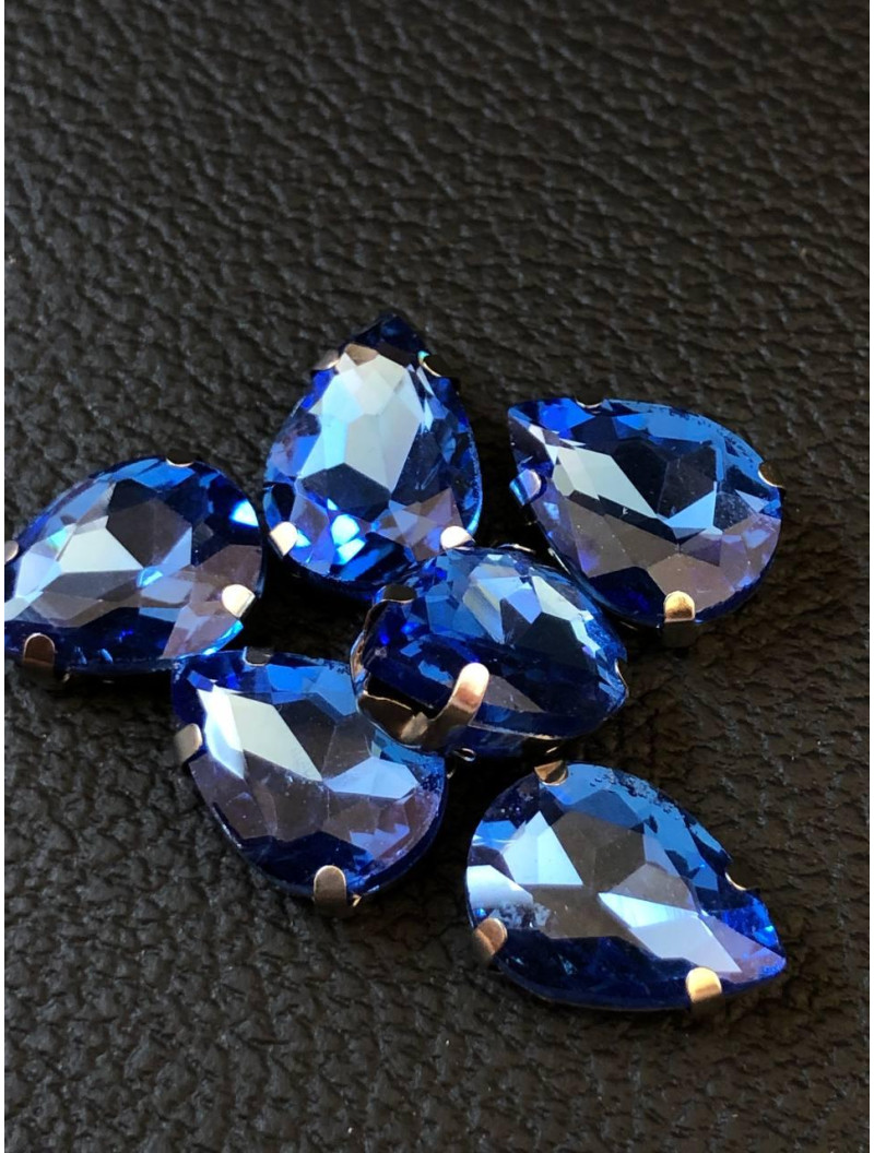 Страз (скло) в металевій оправі. Розмір  10×14 мм. Колір синій світліший