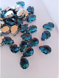 Страз (скло) в металевій оправі. Розмір  10×14 мм. Колір  бірюза