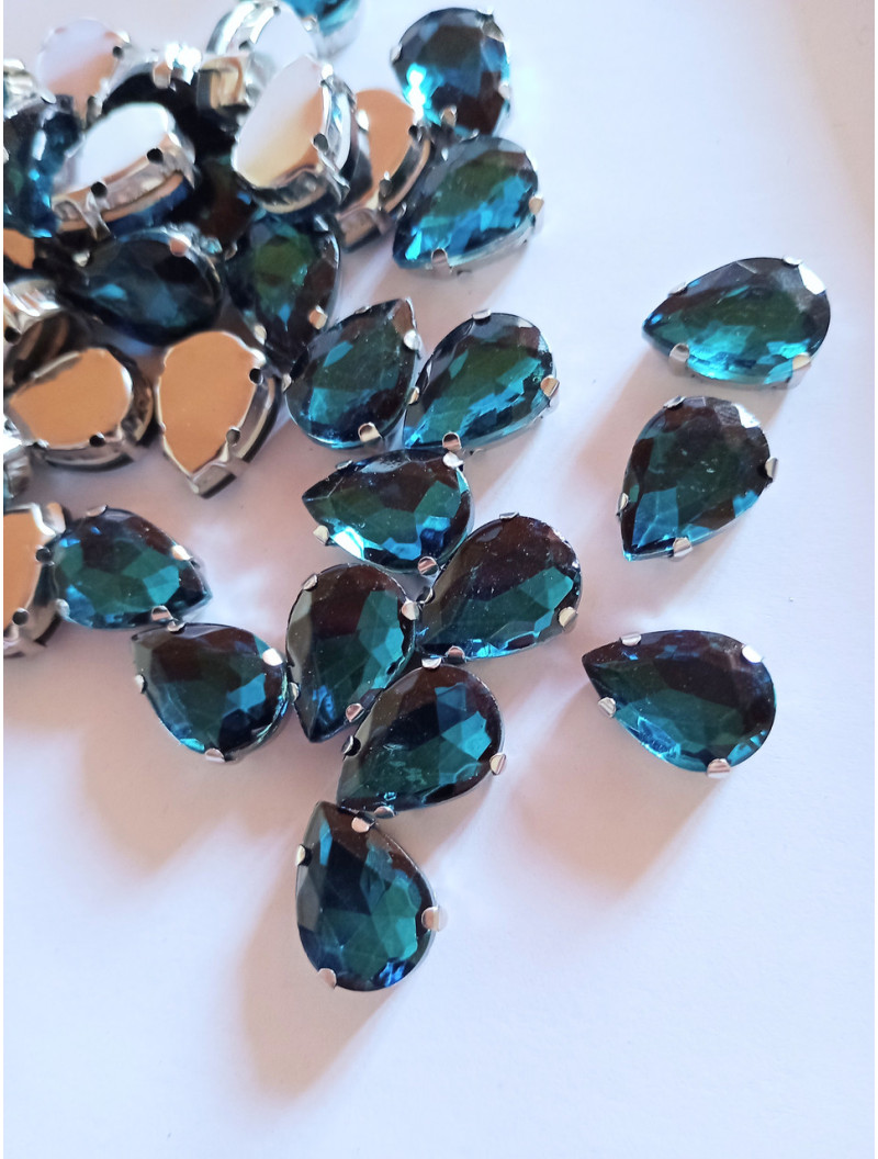 Страз (стекло) в металлической оправе. Размер 10×14 мм. Цвет бирюза