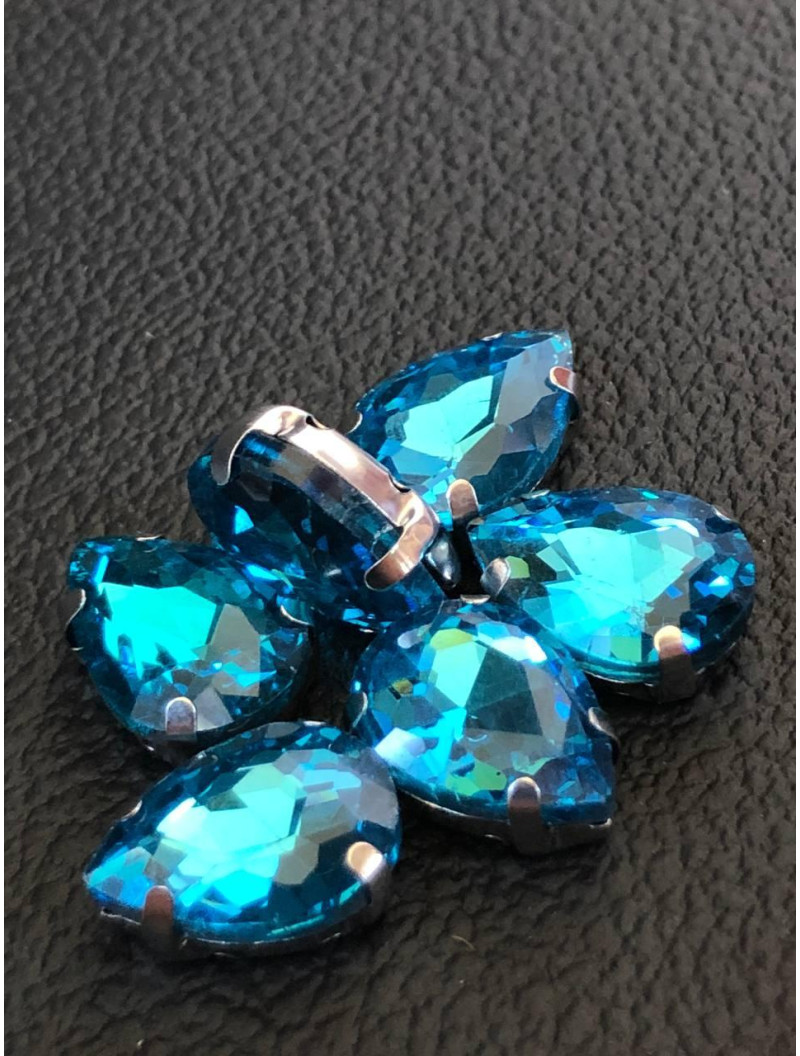 Страз (стекло) в металлической оправе. Размер 10×14 мм. Цвет бирюза