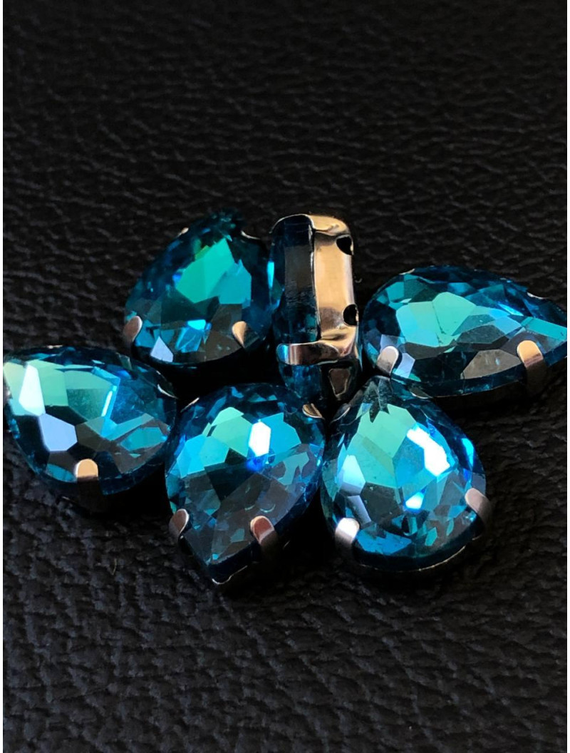 Страз (стекло) в металлической оправе. Размер 10×14 мм. Цвет бирюза