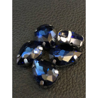 Страз (стекло) в металлической оправе. Размер 10×14 мм. Цвет сапфир