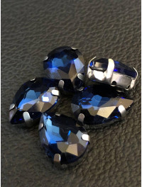 Страз (скло) в металевій оправі. Розмір  10×14 мм. Колір  сапфір
