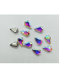 Страз (скло) в металевій оправі. Розмір  8×13 мм. Колір  хамелеон