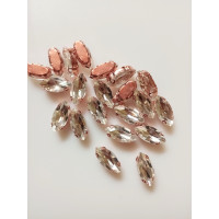 Страз (стекло) в розовой металлической оправе. Размер 7х15 мм. Цвет прозрачный