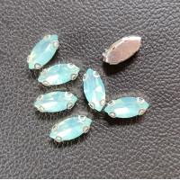 Страз (акрил) в металлической оправе. Размер 7*15 мм. Цвет голубой с зеленым оттенком опал