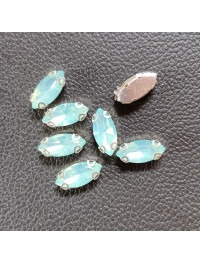 Страз (акрил) у металевій оправі. Розмір  7*15 мм. Колір блакитний із зеленим відтінком опал