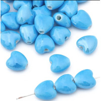 Керамічна намистина "серце" Розмір 10 мм. Колір блакитний. Ціна вказана за 1 шт.