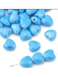 Керамічна намистина "серце" Розмір 10 мм. Колір блакитний. Ціна вказана за 1 шт.