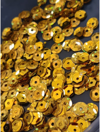 Паєтки грань круглі. Розмір 6 мм. золото голограма. паковання  5 грамів