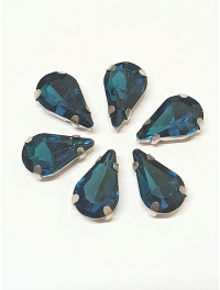 Страз (скло) в металевій оправі. Розмір  8×13 мм. Колір аквамарин