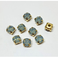 Страз (акрил) в золотой металлической оправе. Размер 6 мм. Цвет голубой опал