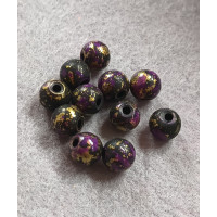 Бусини кераміка/8 мм/ ціна за 1 шт./ мармуровий фіолетово-золотий
