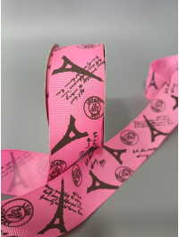 Репсова стрічка. Ширина  4 см. Колір  чорні вежі на малиновому тлі. Ціна вказана за 1 метр