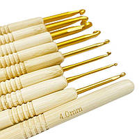 Набір алюмінієвих гачків із бамбуковою ручкою для в'язання 9 шт 2-6 мм