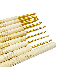 Набір алюмінієвих гачків із бамбуковою ручкою для в'язання 9 шт 2-6 мм