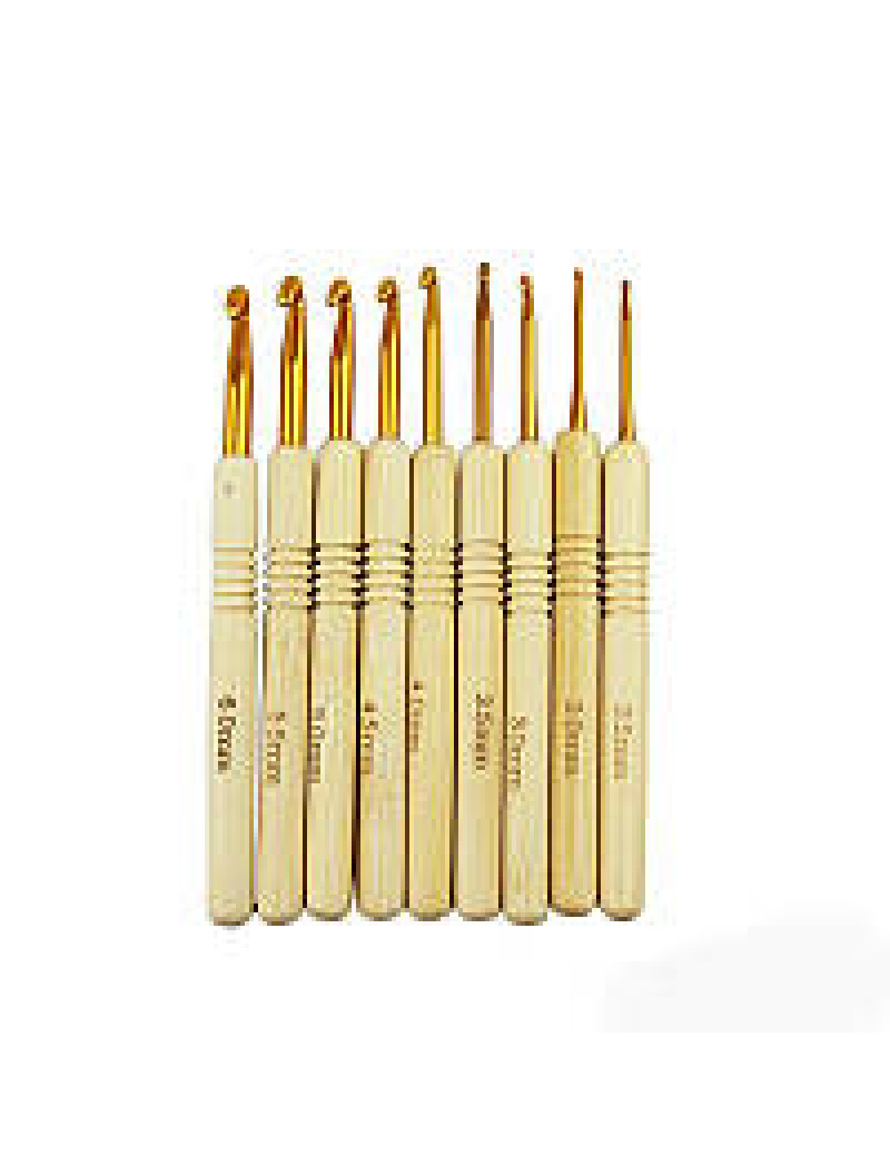 Набір алюмінієвих гачків із бамбуковою ручкою для в'язання 9 шт 2-6 мм