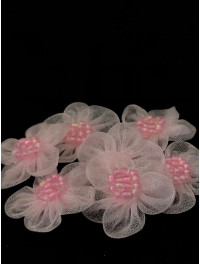 Фатиновый цветок с бисером. Размер 2-2,5 см. Цвет розовый.