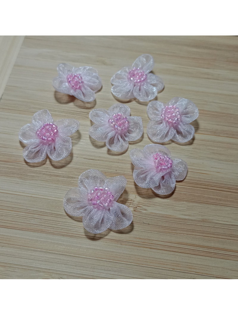 Фатинова квітка з бісером. Розмір  2-2,5 см. Колір рожевий.