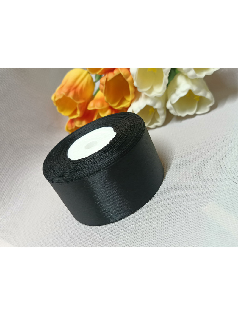 Атласна стрічка 4 см. Довжина рулону 23 м. Колір чорний