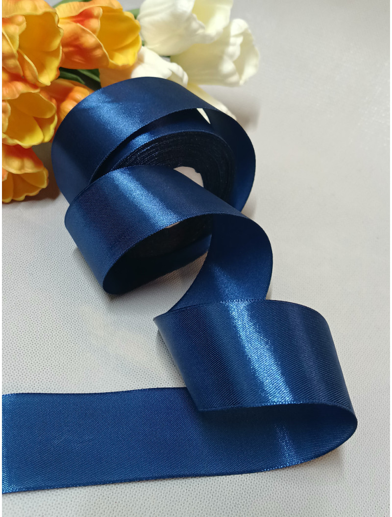 Атласна стрічка 4 см. Довжина рулону 23 м. Колір темно- синій
