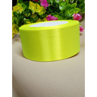 Атласная лента 4 см/ рулон 23 метра/ салатовый неон