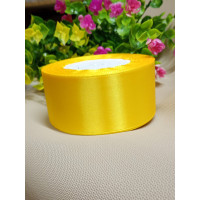 Атласная лента 4 см/ рулон 23 метра/ жёлтый темный