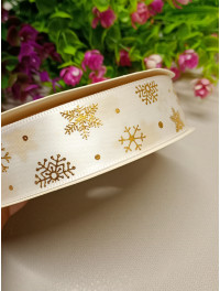 Атласна стрічка/сніжинки біла/2.5 см/1 метр