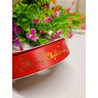 Атласная лента / Merry Christmas красная / 2.5 см / 1 метр