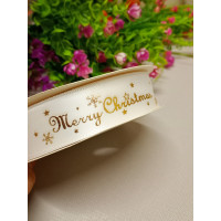 Атласна стрічка/Merry Christmas біла/2.5 см/1 метр