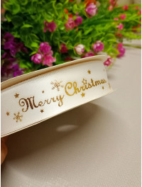 Атласна стрічка/Merry Christmas біла/2.5 см/1 метр