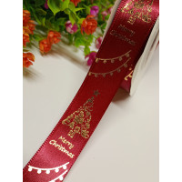 Атласная лента "Ёлочка" / 2.5 см /  бордо / 1 метр