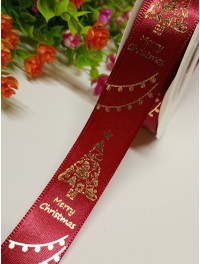 Атласна стрічка "Ялинка"/2.5 см/бордо/1 метр