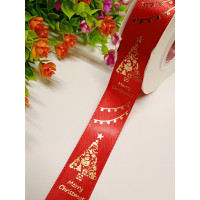 Атласна стрічка "Ялинка"/2.5 см/червоний/1 метр