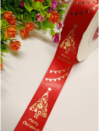 Атласна стрічка "Ялинка"/2.5 см/червоний/1 метр