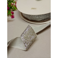 Бархатная лента с люрексом / 4 см / серебро светлое / 1 метр