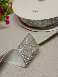 Бархатная лента с люрексом / 4 см / серебро светлое / 1 метр