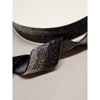 Бархатная лента с люрексом / 4 см / черный с серебром / 1 метр