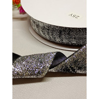 Оксамитова стрічка з люрексом / 4 см / срібло темне / 1 метр