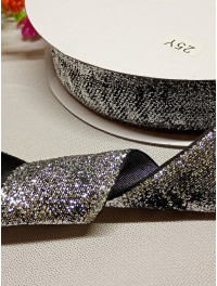 Оксамитова стрічка з люрексом / 4 см / срібло темне / 1 метр